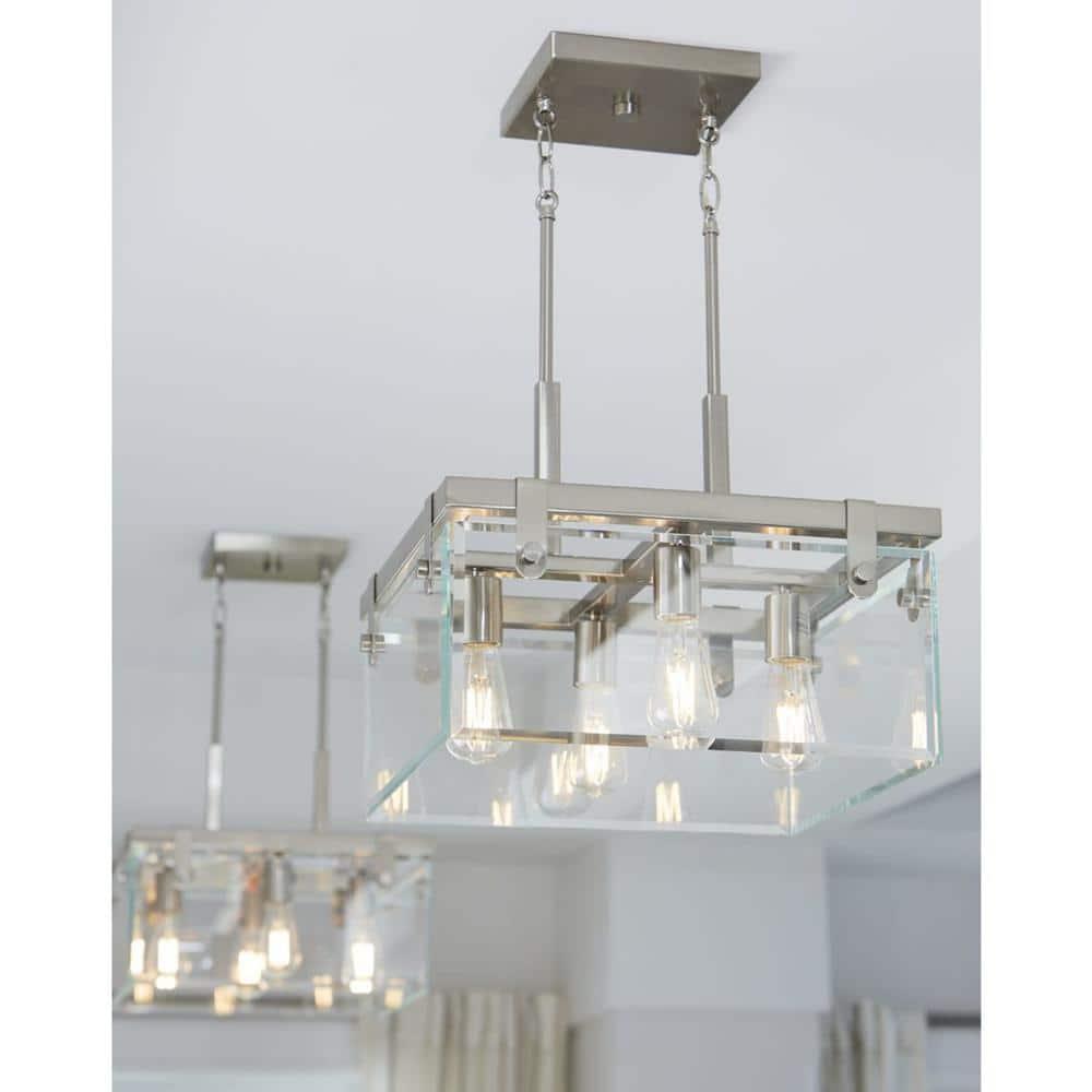 Progress Lighting Glayse 4-Light Semi-Flush Convertible Fixture, Brushed Nickel, Beveled Glass Shade