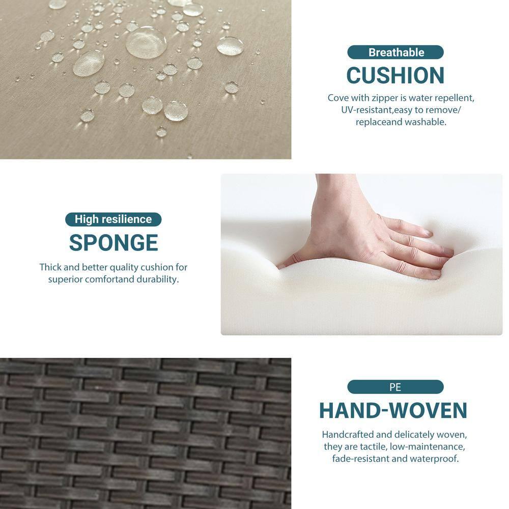 3 Piece Outdoor Dining Set, All-Weather Wicker Patio Dining Table and Chairs with Cushions and Round Tempered Glass Tabletop, Conversation Set for Patio Backyard Porch Garden Poolside, Brown