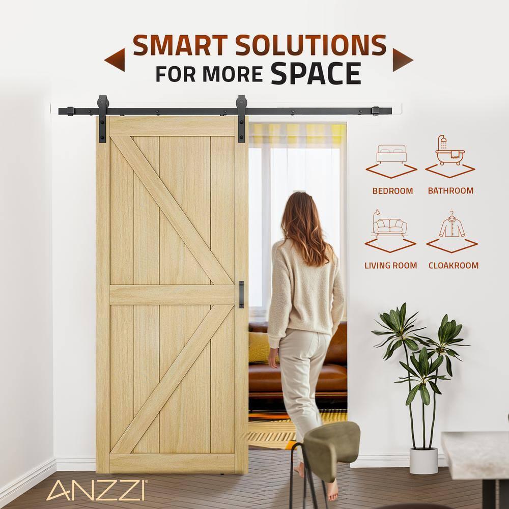 ANZZI ANZZI Heavy Duty Sturdy Wood Single Sliding Barn Door - Solid Core MDF And PVC - Knockdown Design - Hardware Included - Space-Saving Solution