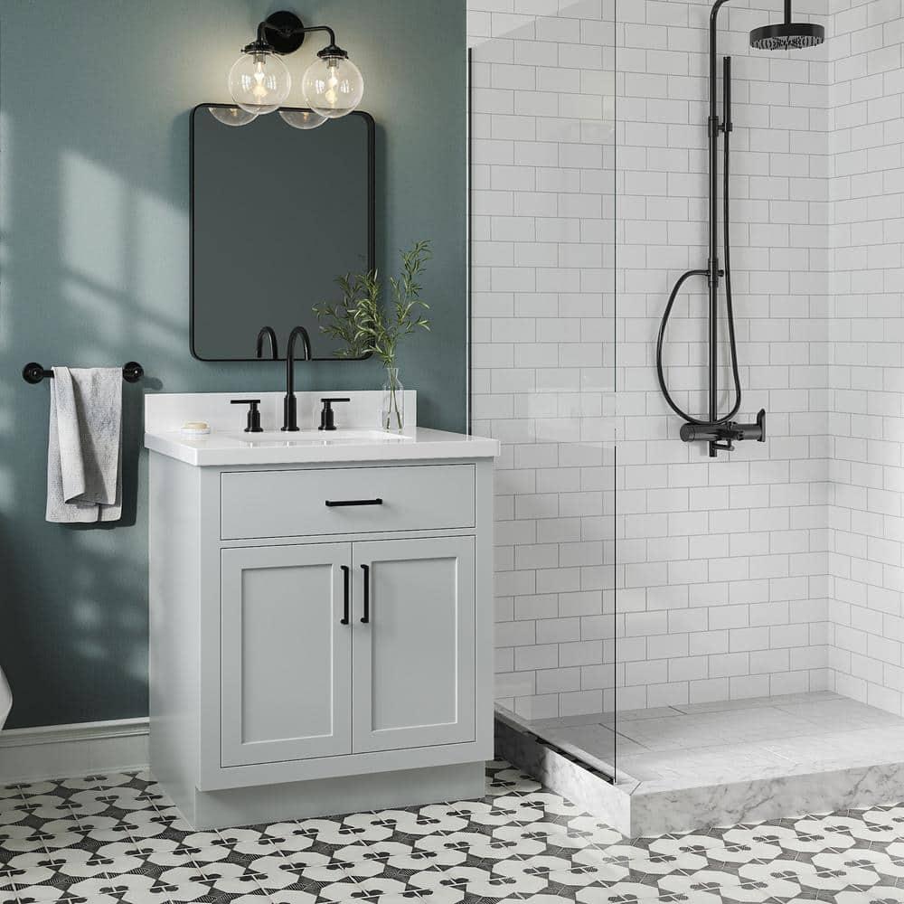 Thornaby 30'' Solid Wood Single Bathroom Vanity with 1.5'' White Quartz Top, Oval Sink
