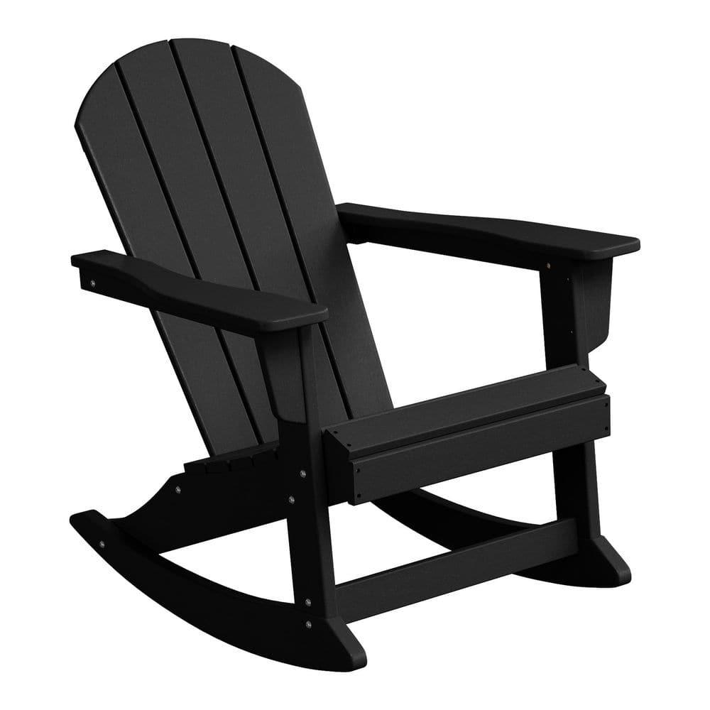 JUSTLET Plastic Adirondack Rocking Chair,HDPE All-Weather Outdoor Rocking Adirondack Chair for Porch, Patio, Balcony,Black