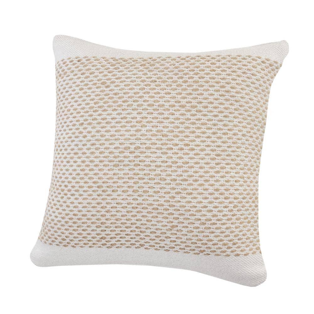 LR Home Rin Bordered Farmhouse Cotton Throw Pillows, Natural/White, 20" x 20", Set of 2