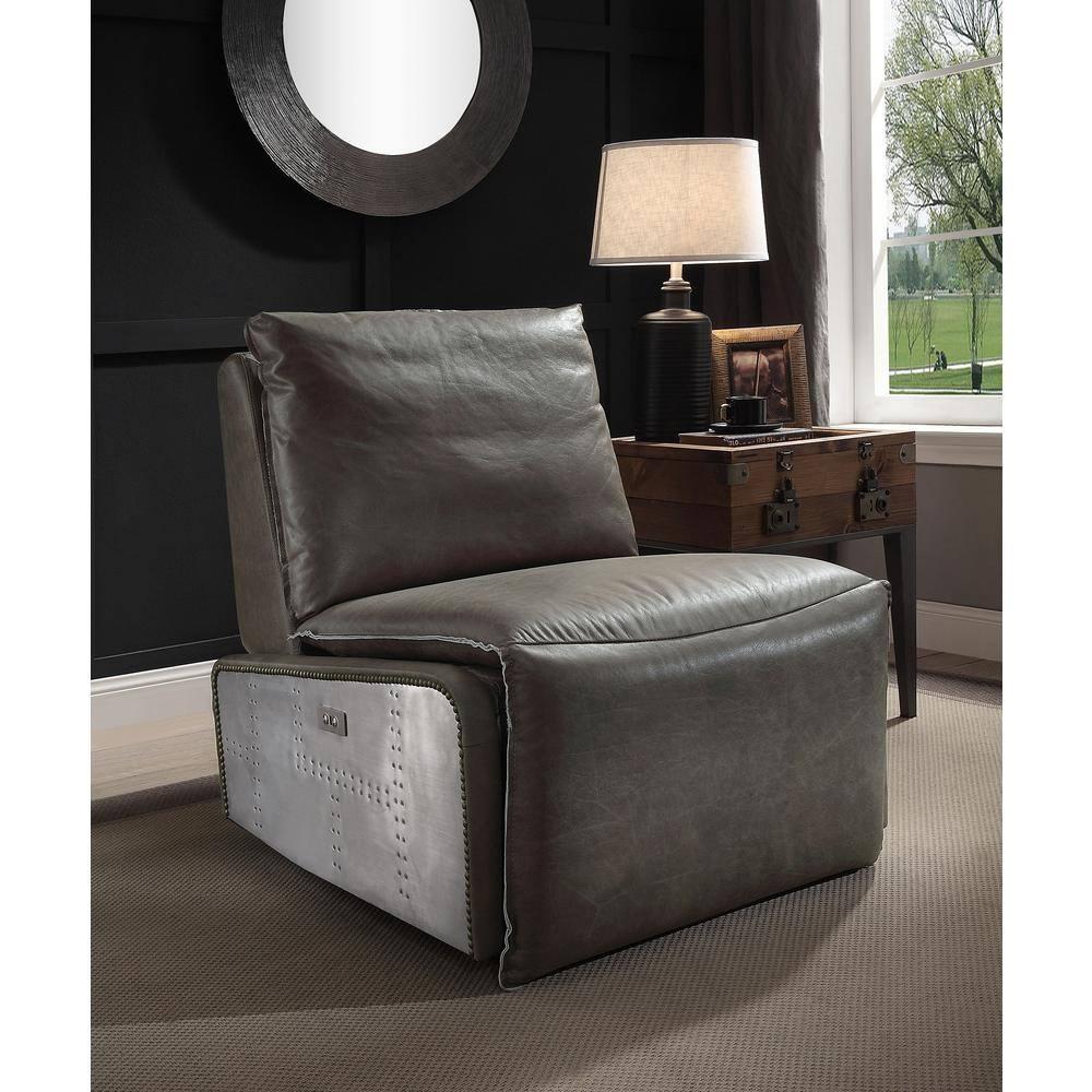 ACME Metier Power Motion Recliner in Gray Top Grain Leather and Aluminum