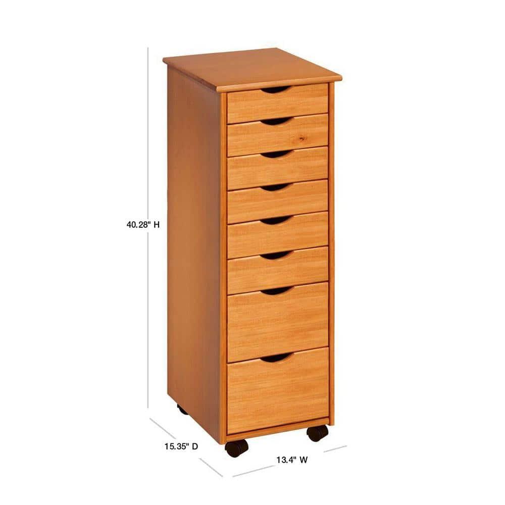 Adeptus Original Roll Cart, Solid Wood, 6+2 Drawer Narrow Roll Cart, Med Pine