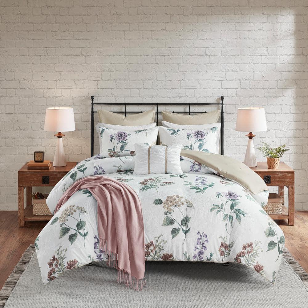 Madison Park Zennia 7 Piece Seersucker Floral Comforter Set with Throw Blanket
