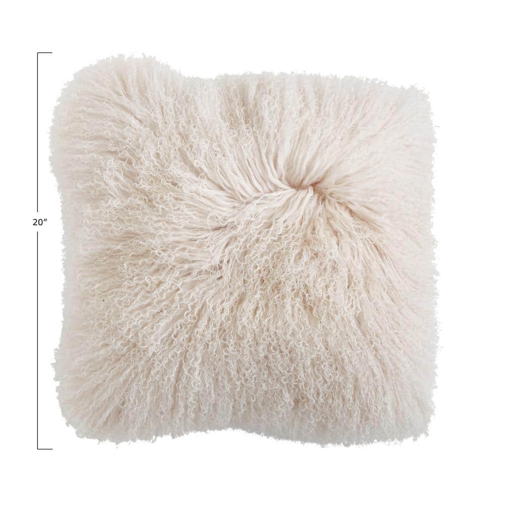 Creative Co-Op Mongolian Lamb Fur Pillow, Cream