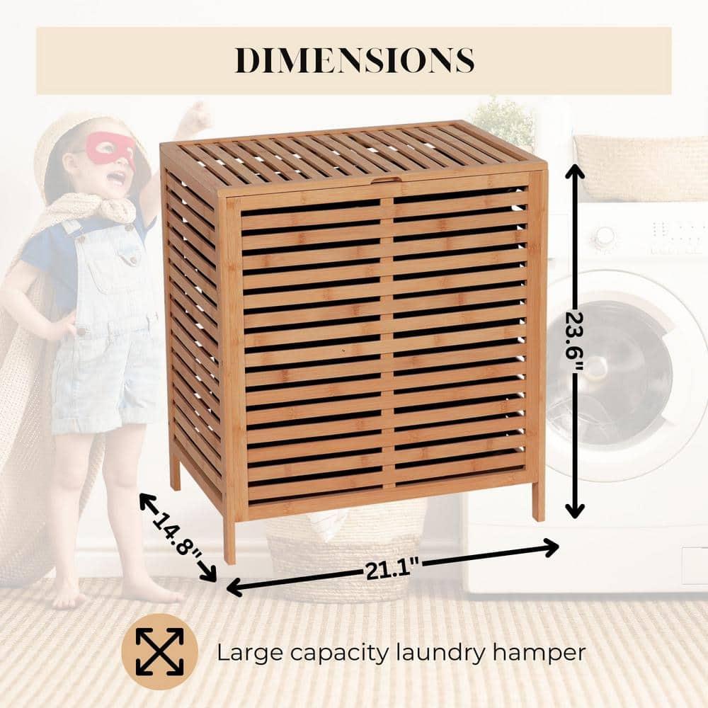 Evideco Bamboo Laundry Hamper with Lid, Removable Bag, Slatted Ventilation Design, Large Storage Basket, Perfect for Bathroom or Laundry Room