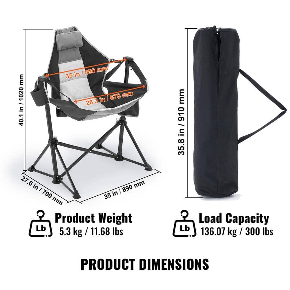 VEVOR Reclining Camping Chair, 300 lbs Load Camping Hammock Chair, Rocking Lounge Folding Chair with Cup Holder Storage Bag Headrest & Adjustable Backrest, for Camping and Other Outdoor Activities