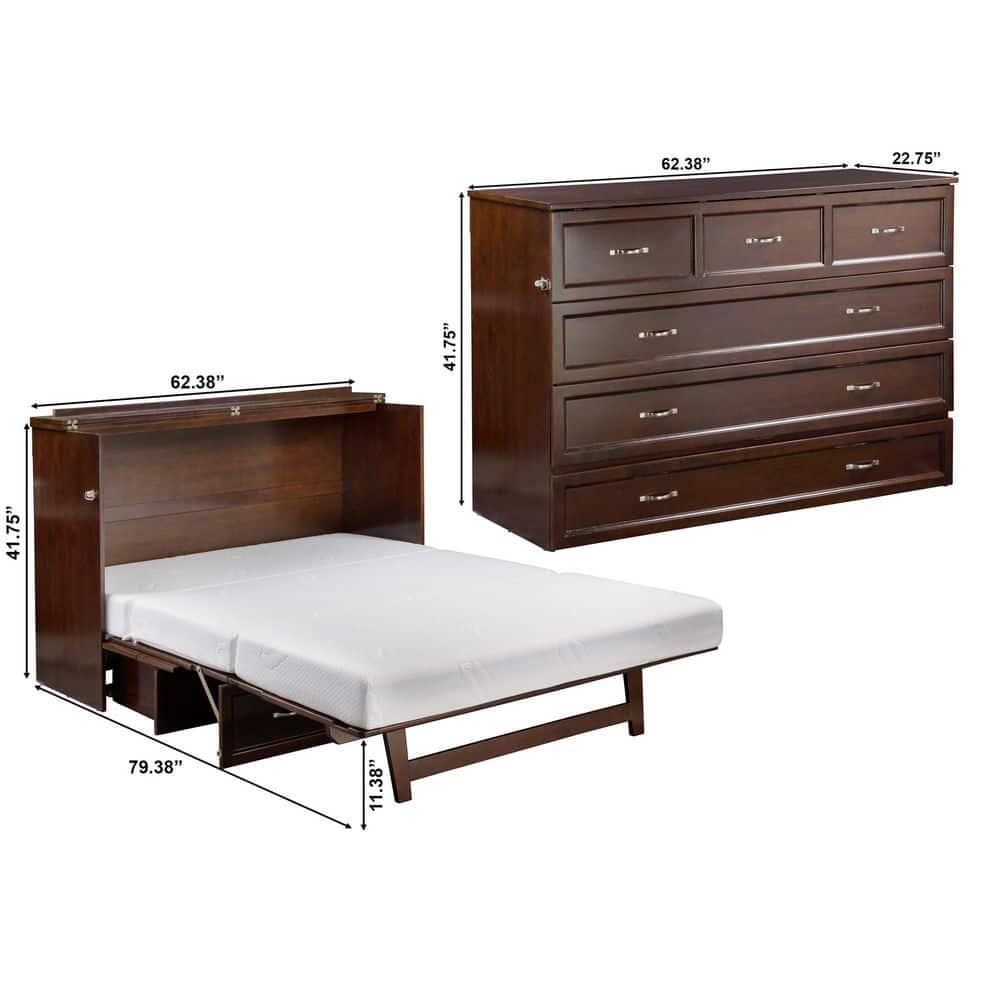 Queen Deerfield Murphy Bed Chest with Charging Station Walnut - AFI: Space-Saving Design, No Box Spring Needed