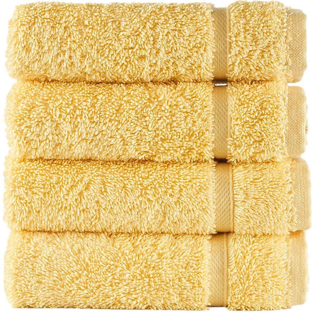 Hawmam Linen Yellow Face Washcloths, Set of 4, 13' x 13', Premium Luxury 100% Turkish Cotton, 600 GSM, Soft Hotel Quality Yellow Towels Bathroom Sets, Versatile For Kitchen, Hand, Cleaning