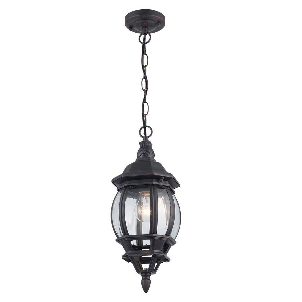 Parsons 1-Light Rust Hanging Outdoor Pendant Light Fixture with Clear Glass