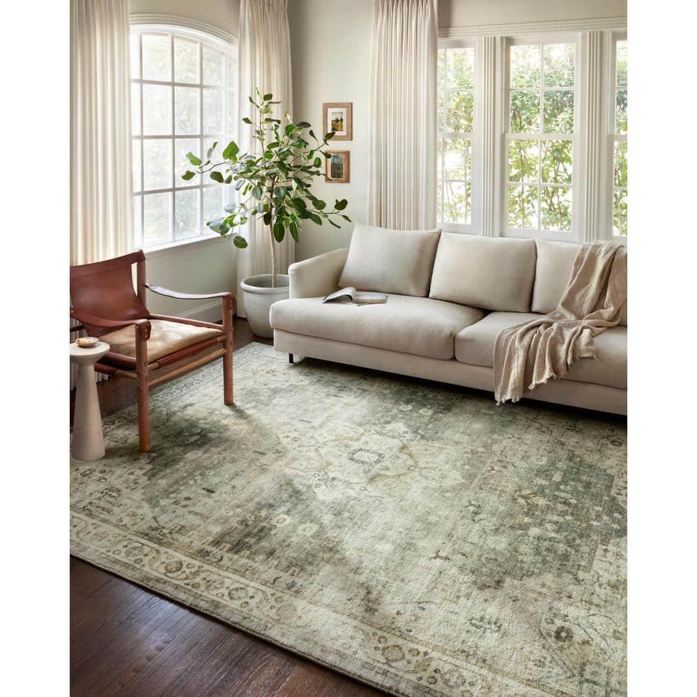 Rosette Sage and Beige 5' x 7'6" Plush Synthetic Area Rug