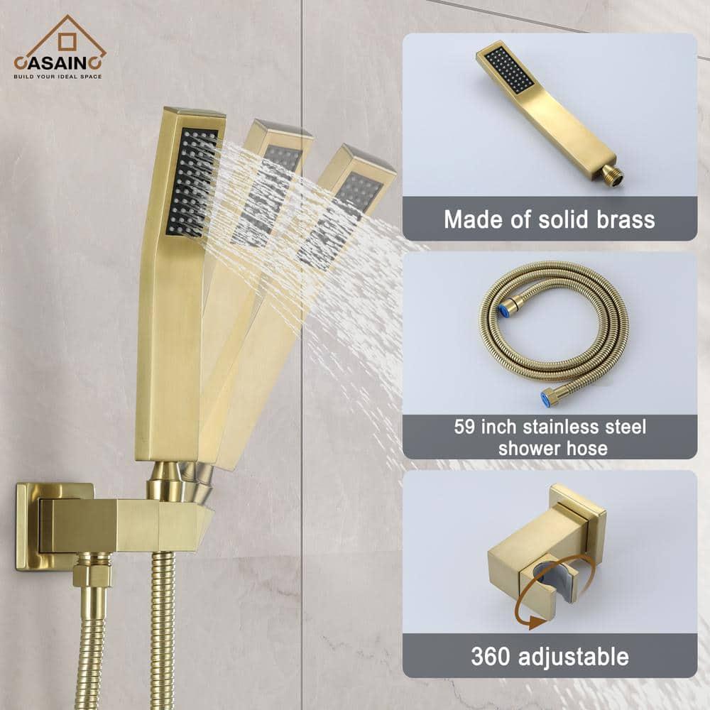 CASAINC 10'' Wall Mounted Shower System with Handheld Sprayer, Brushed Gold