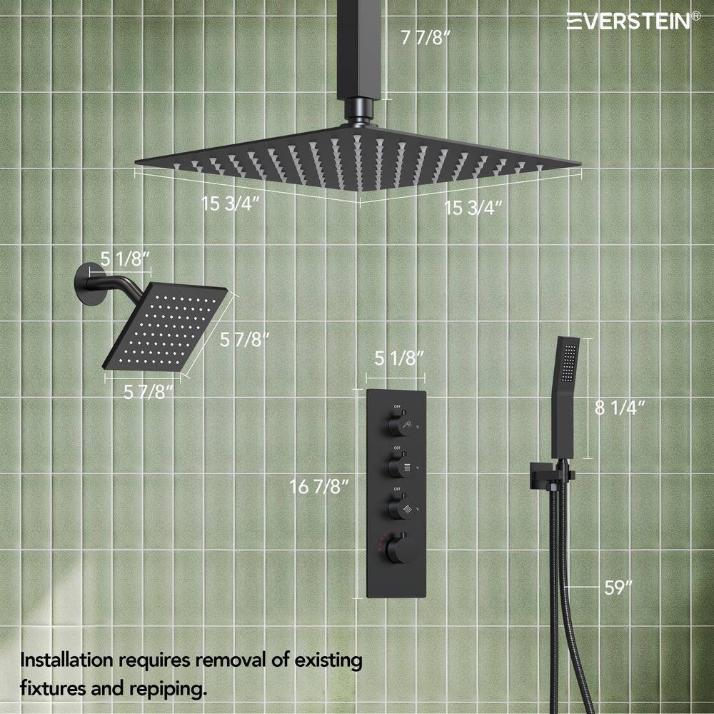 Thermostatic Shower Faucet System,16" & 6" Dual Shower Head with Rough-In Valve