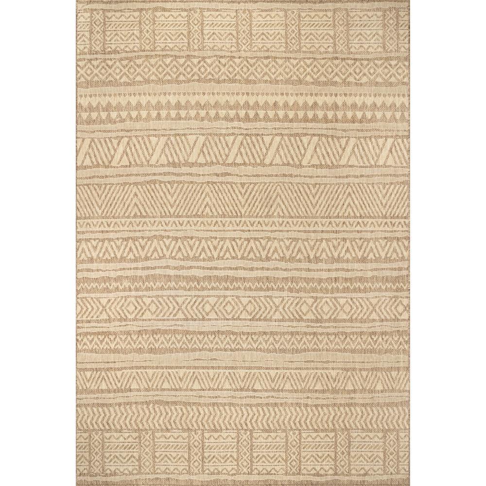 6'7"x9' Abbey Geometric Striped Indoor and Outdoor Area Rug Beige - nuLOOM: Low Pile, Machine Made, Polypropylene