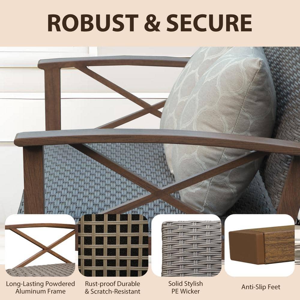 Domi Aluminum Patio Furniture Set, 4-Piece Modern Conversation Set with Cotton Padding Backrests and Seats, Outdoor Sectional Metal Sofa Set with 5.5 Inch Cushion and Coffee Table for Balcony, Garden