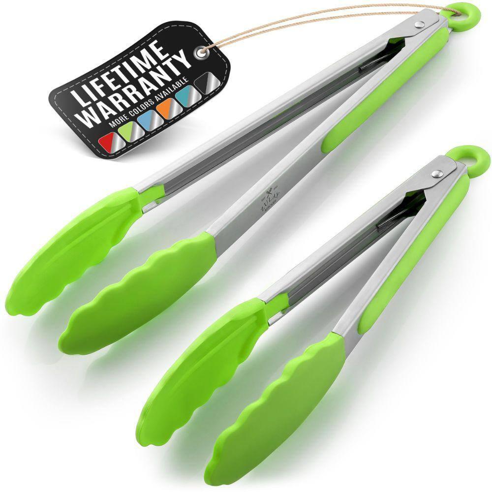 Zulay Kitchen Zulay Kitchen Tongs For Cooking - 2 Pack 9" & 12" Stainless Steel Silicone Tong Set