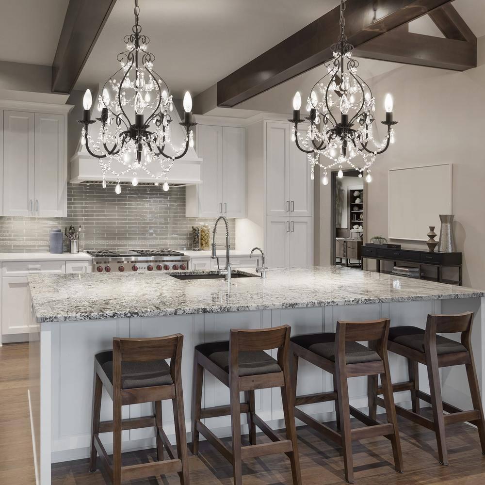 JONATHAN Y Maura 5-Light 17" Crystal/Metal LED Chandelier, Black, JYL9016A