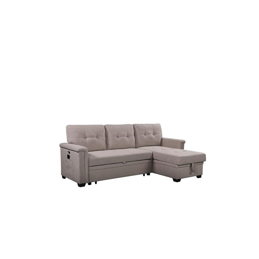 Bowery Hill Reversible Sleeper Sofa with Storage/USB Charging Port in Gray