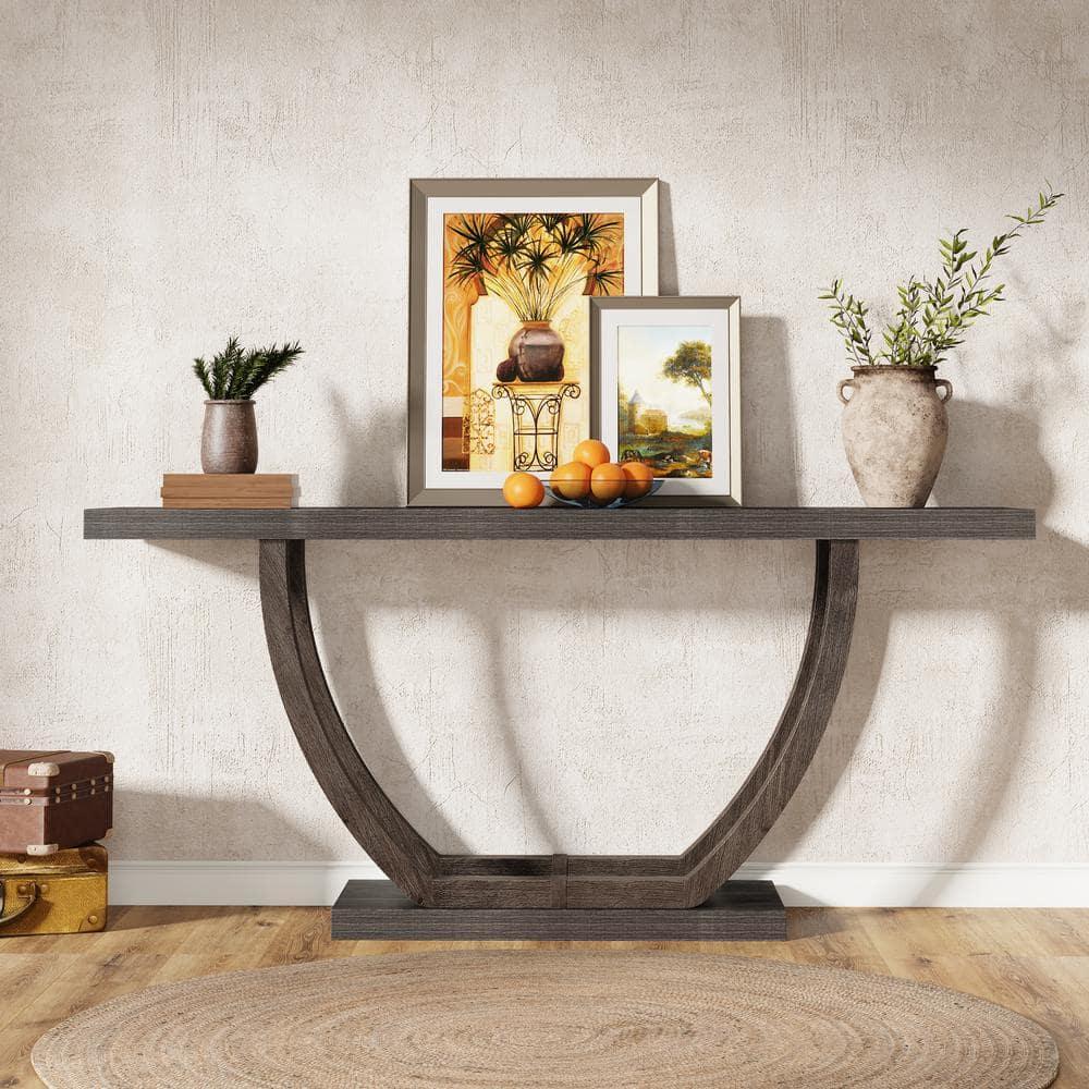 Resenkos Entryway Table, Console Sofa Table,63" Farmhouse Console Table, 2-Tier Entryway Sofa Table Gray