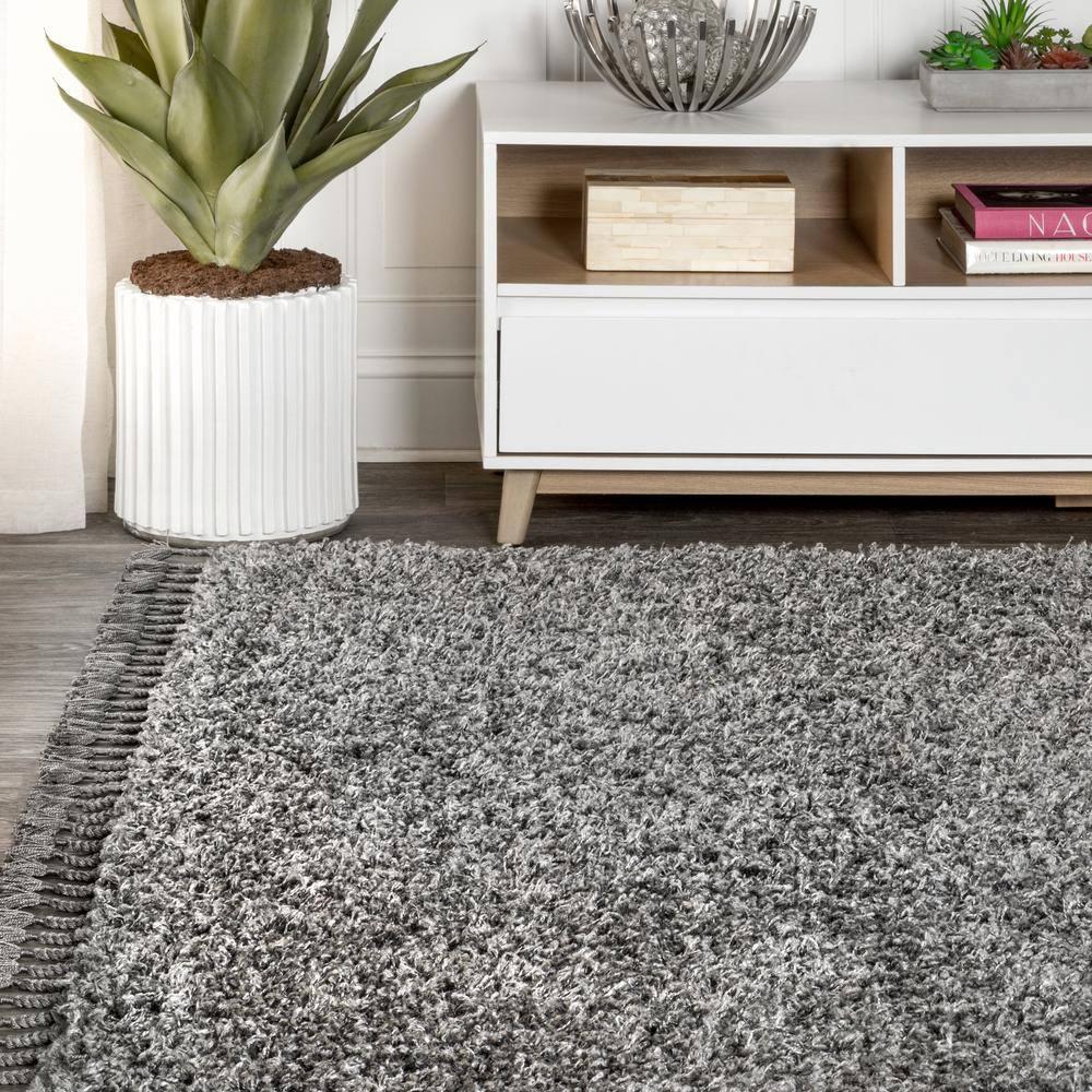 3'x5' Mercer Shag Plush Tassel Area Rug, Charcoal - JONATHAN Y