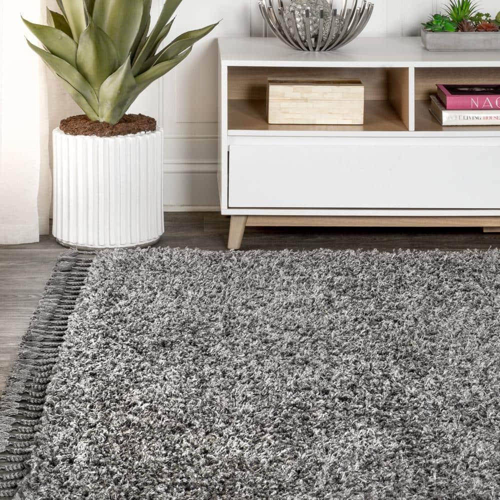 3'x5' Mercer Shag Plush Tassel Area Rug, Charcoal - JONATHAN Y