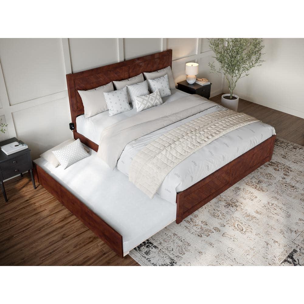 AFI Canyon Walnut Solid Wood Platform Bed with Matching Footboard & Twin-XL Trundle, King