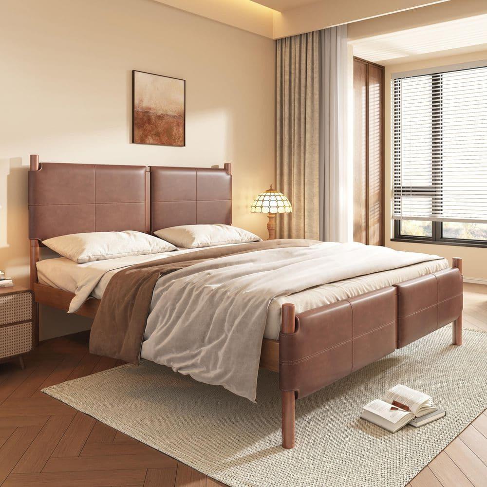 Christopher Knight Home Samson Queen Size Brown Leather Upholstered Platform Bed