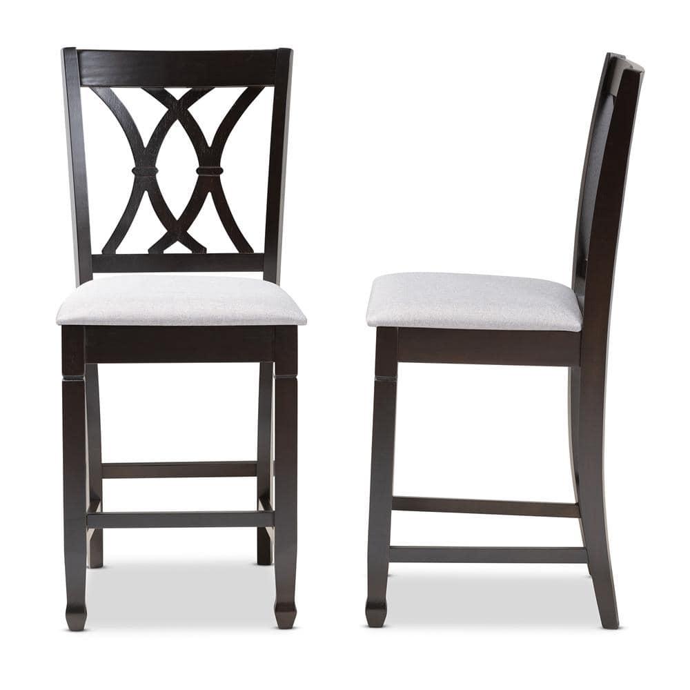 Set of 2 Reneau Finished Wood Counter Height Barstools - Baxton Studio: Upholstered, Rubberwood Frame