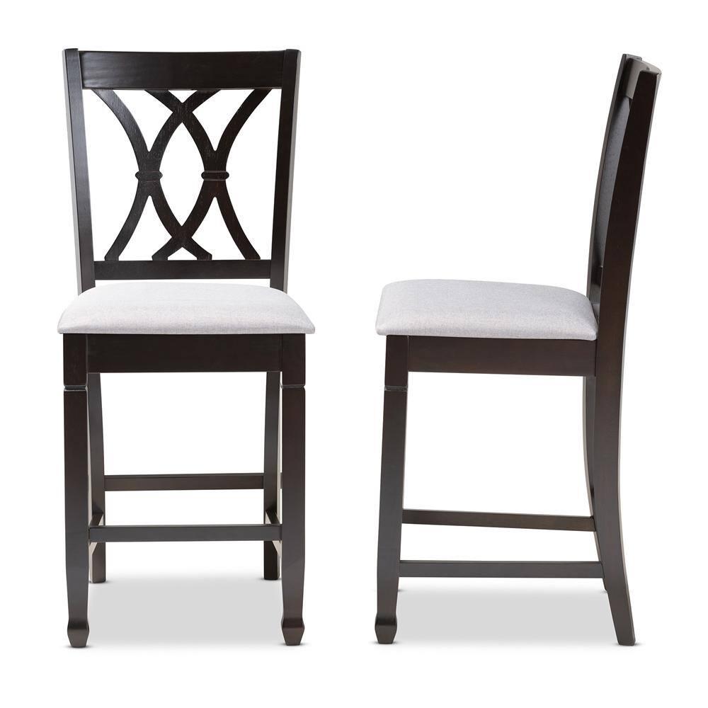 Set of 2 Reneau Finished Wood Counter Height Barstools - Baxton Studio: Upholstered, Rubberwood Frame