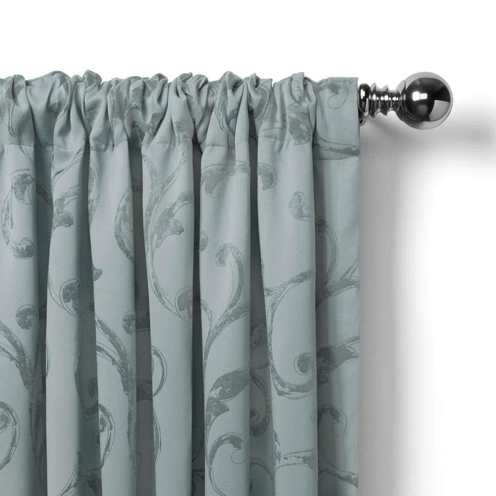 Mia Jacquard Scroll Blackout Window Curtain Panel - 52" x 95" - Blue - Elrene Home Fashions