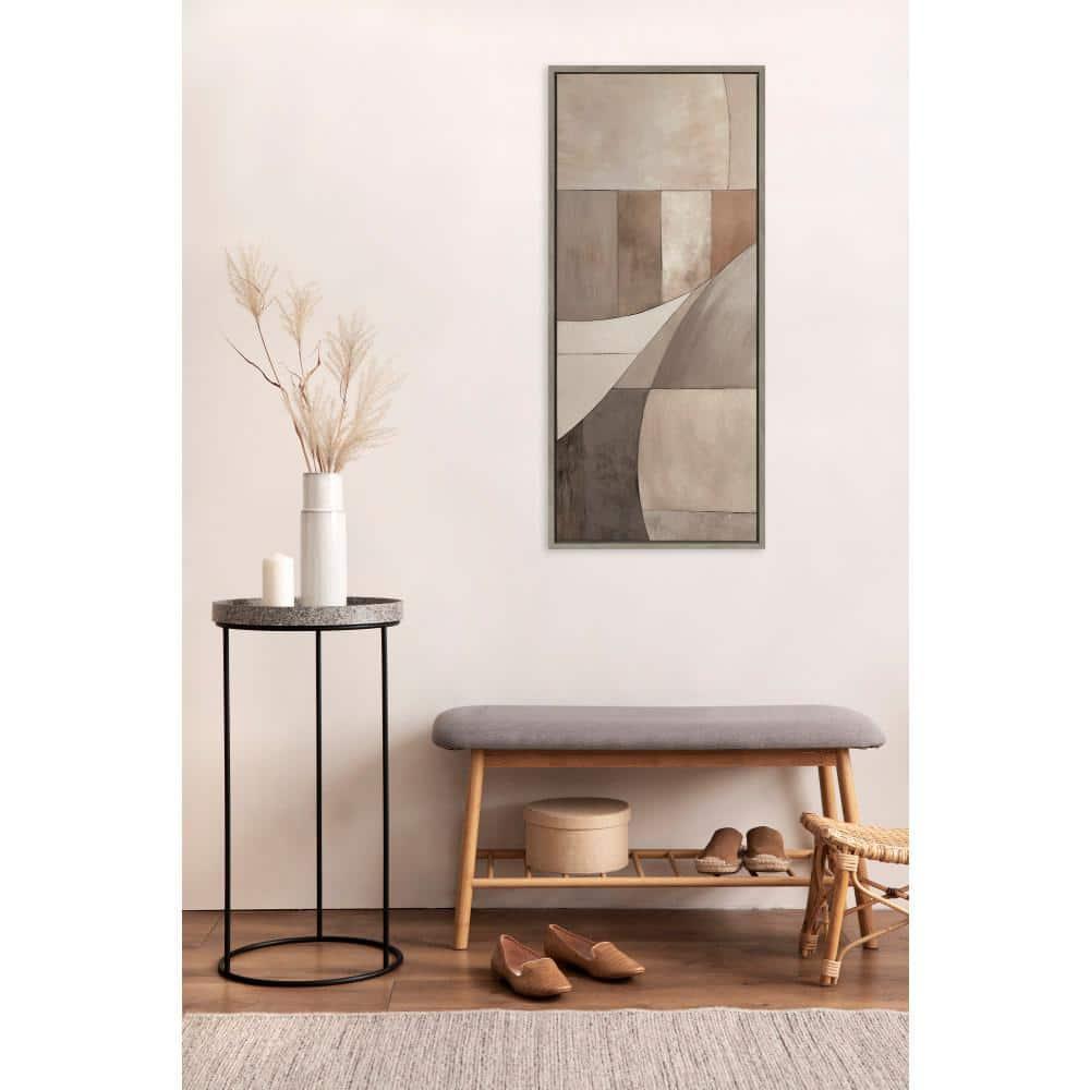 Kate & Laurel All Things Decor 18"x40" Sylvie Curved Grid Abstract on Neutral Linen Framed Canvas by The Creative Bunch Studio Gray