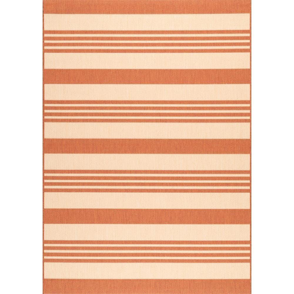 Nuloom Robin Striped 3x5 Indoor/Outdoor Accent Rug for Living Room Patio Deck Front Porch Entryway Kitchen, Terracotta/Ivory