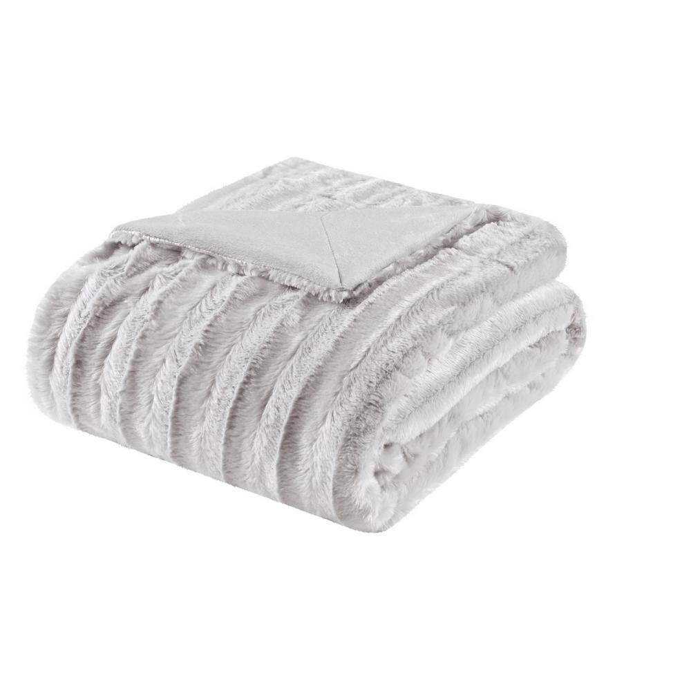 Madison Park Duke Gray Long Fur Throw 50x60"