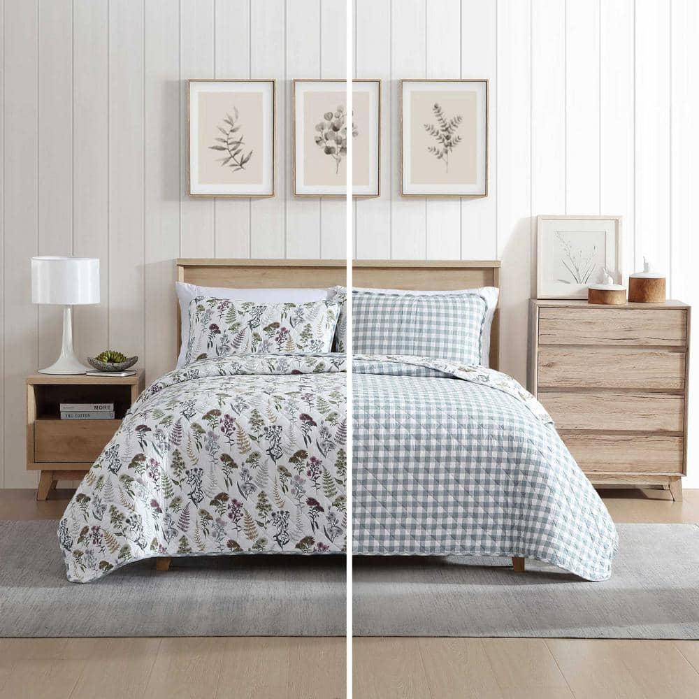 Eddie Bauer Eddie Bauer Flower Field Cotton Reversible Green Quilt Set
