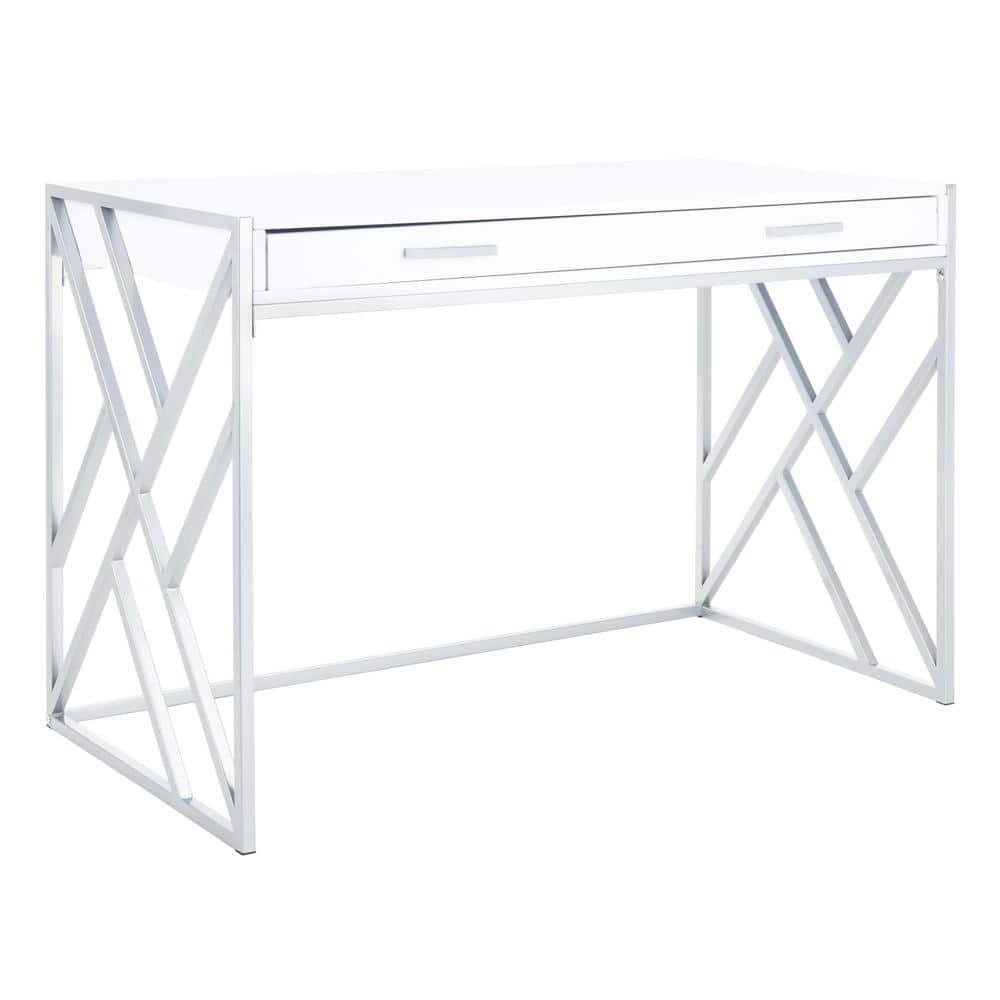 Elaine 1 Drawer Desk - White/Silver - Safavieh
