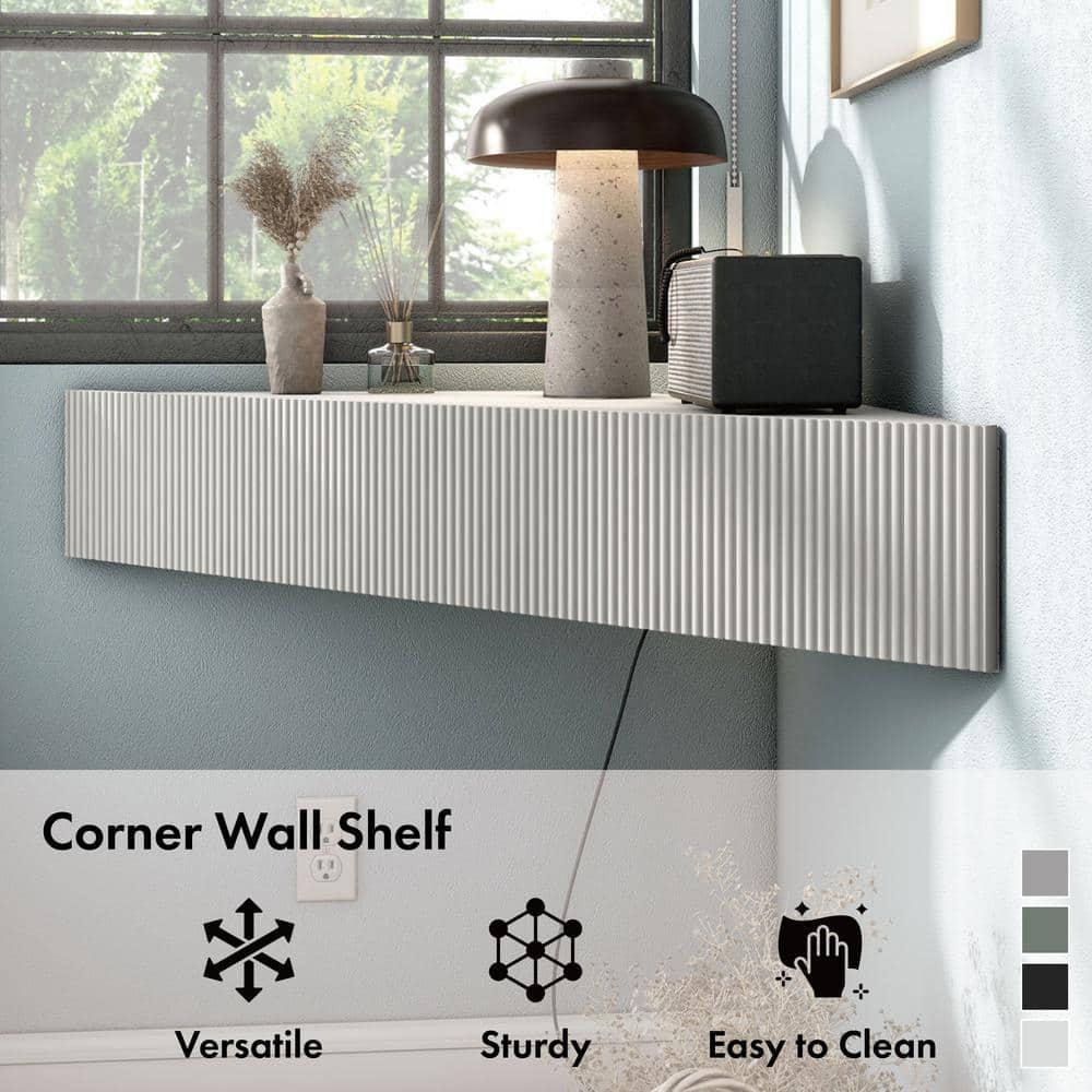Furniture of America  Sukhumi Transitional 47-inch 3-Shelf Wall-Mounted Corner TV Console 3D Wavy Panel Door- White N/A Wood, Metal