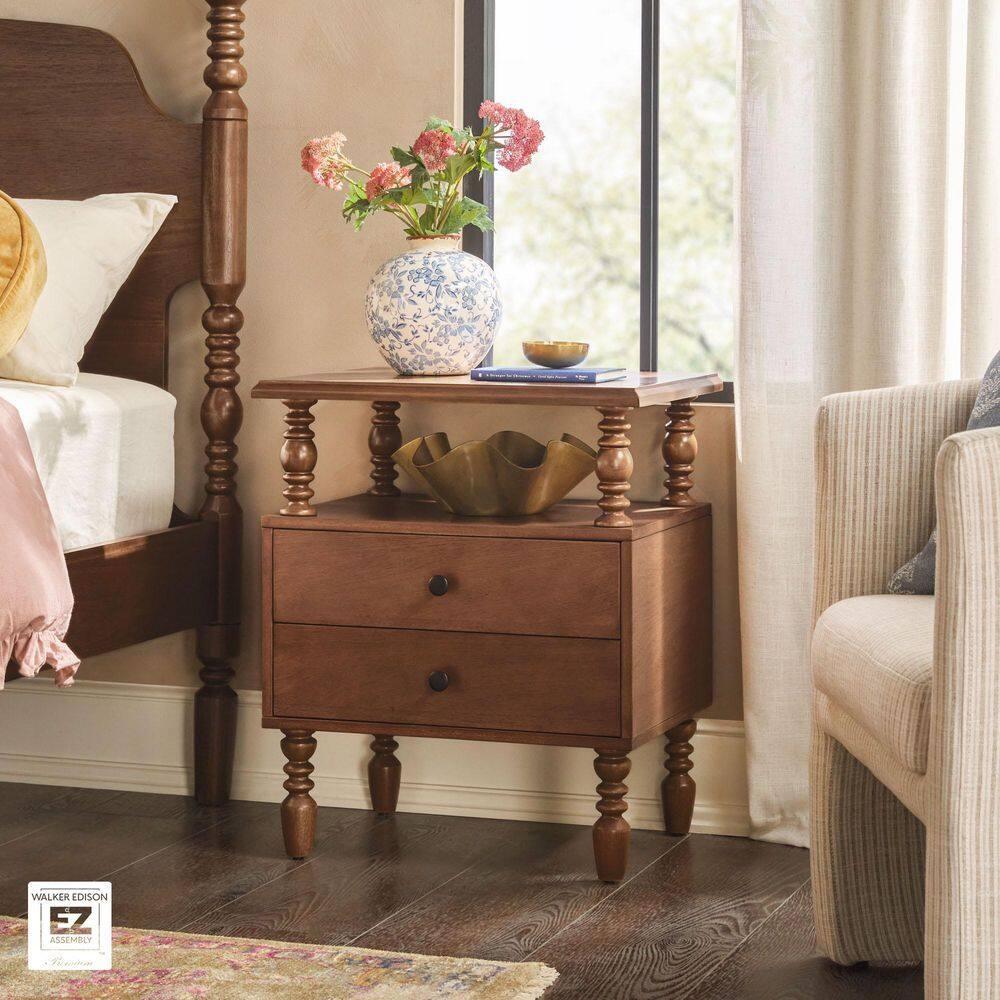 Vivienne Easy Assembly Solid Wood Spindle 2-Drawer Nightstand