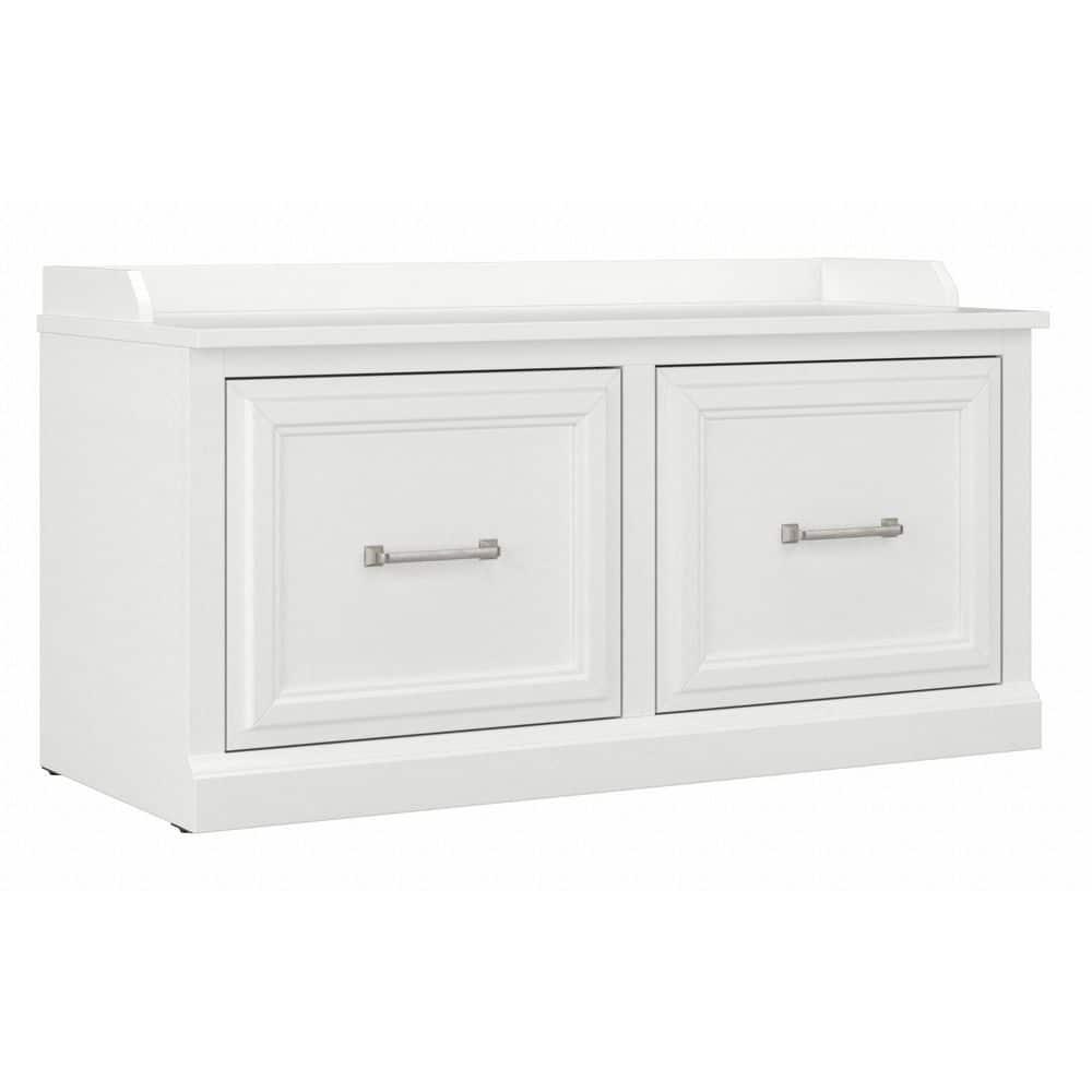 Woodland 40W Shoe Storage Bench with Doors in White Ash - Engineered Wood