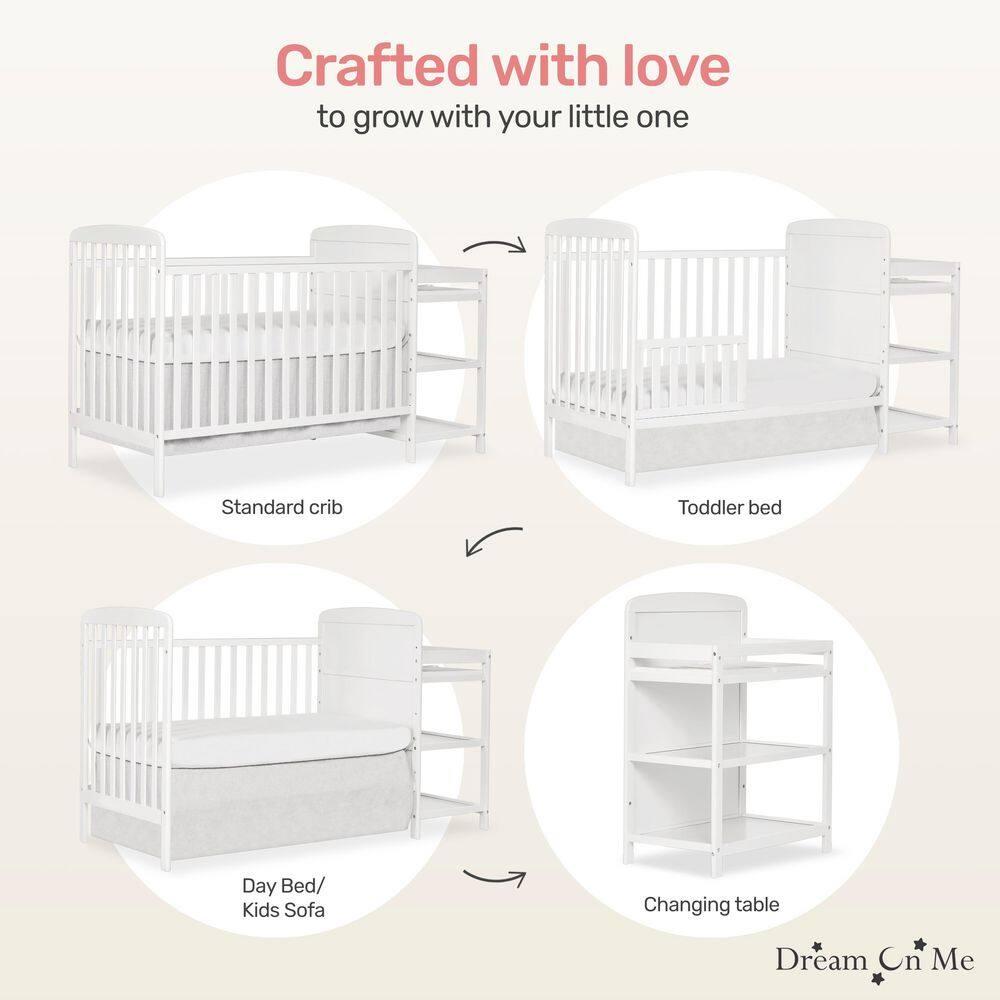 Dream On Me Anna 4 in 1 Full-Size Crib and Changing Table Combo in White