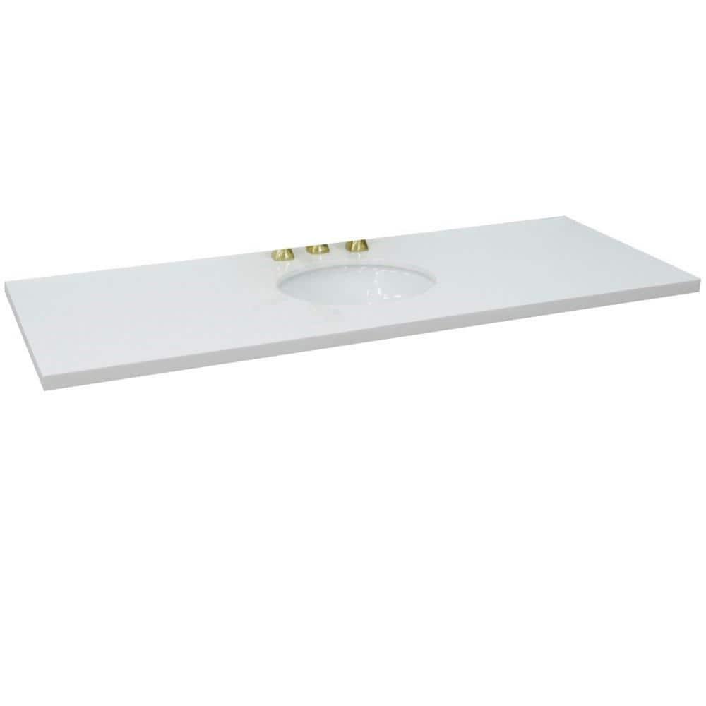 Bellaterra Home 61 in. White Quartz Top with Single White Ceramic Oval Sink