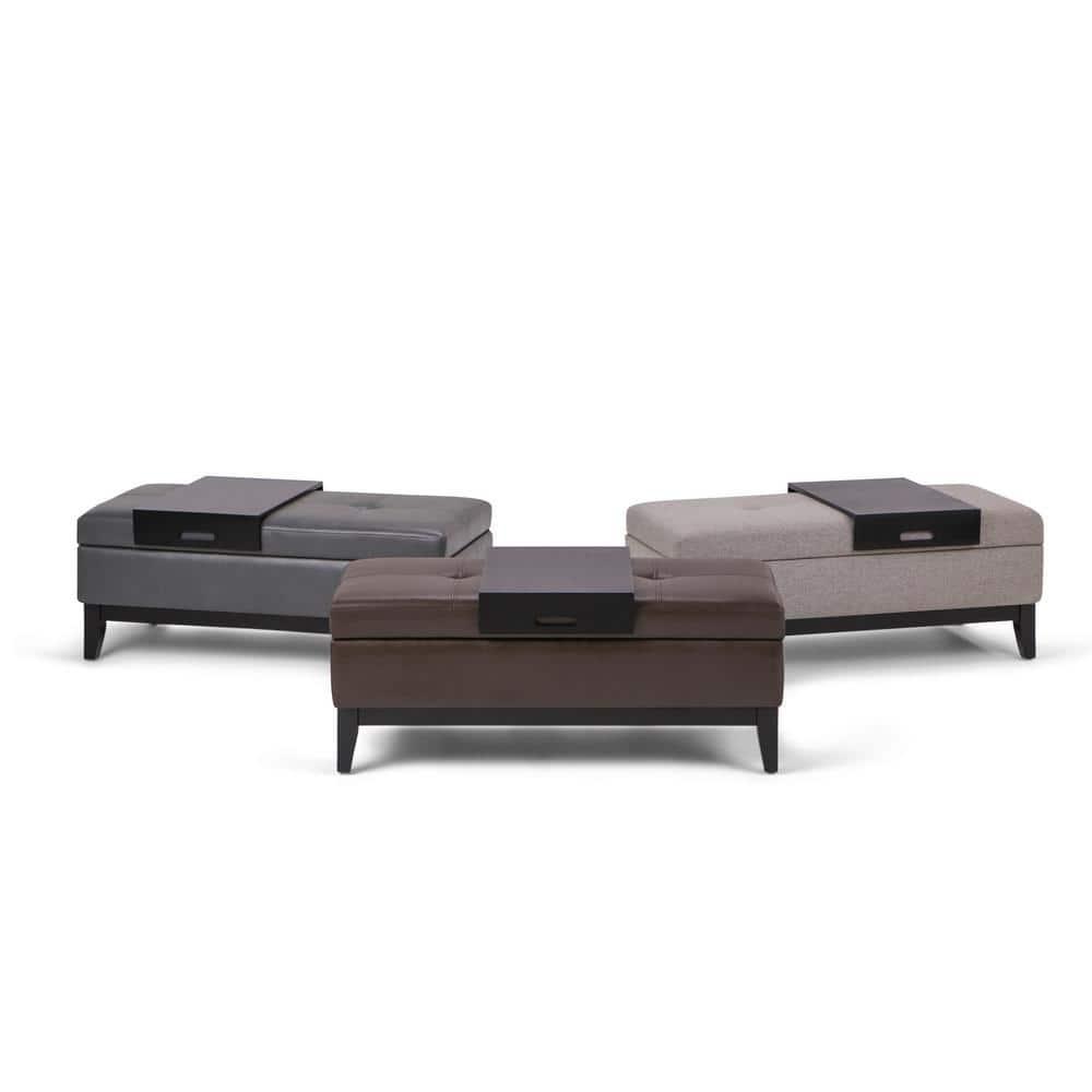 Simpli Home Oregon 42"W Upholstered Storage Ottoman Bench with Lift-Top Lid and Tray