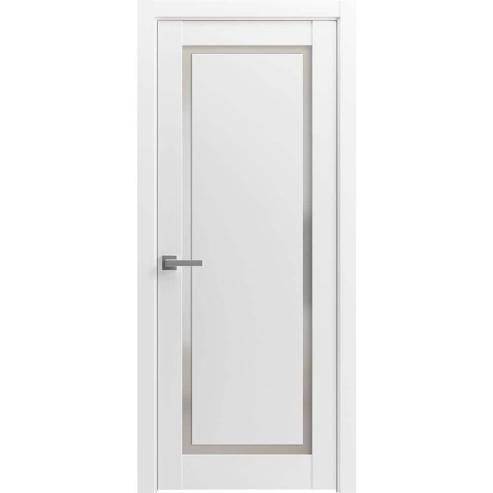 Modern Wood Interior Pre-Hung Door with Hardware | Planum 0888 White Silk | Single Panel Frame Trims | Bathroom Bedroom Sturdy Doors-30" x 80"