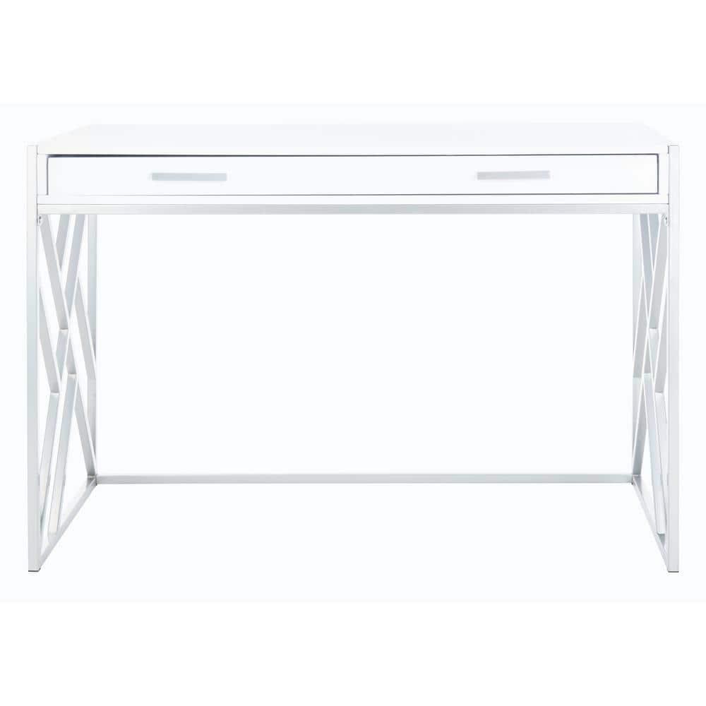 Elaine 1 Drawer Desk - White/Silver - Safavieh