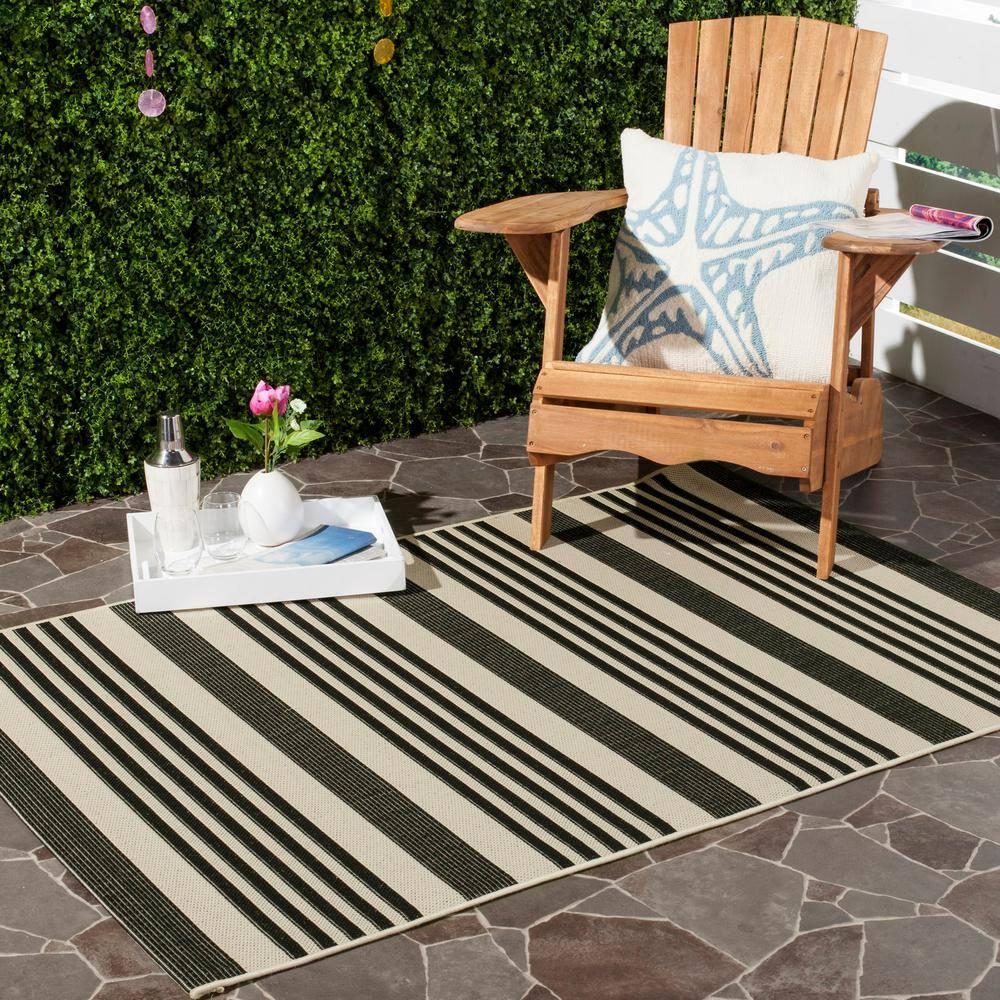 Courtyard CY6062 Power Loomed Indoor/Outdoor Area Rug - Black/Bone - 8'x10' - Safavieh.