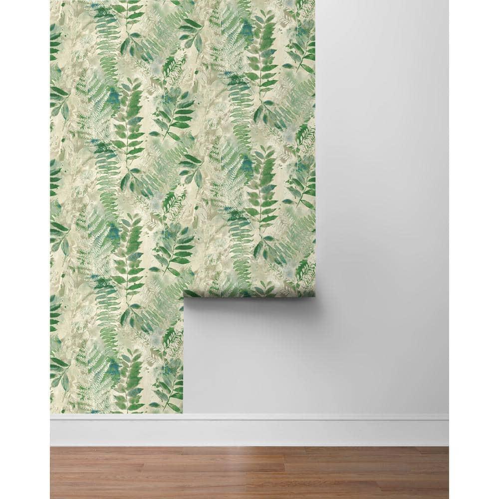 Surface Style - Peel and Stick Wallpaper, Botanical Wallpaper for Bedroom, Powder Room, Kitchen, Self Adhesive, Vinyl, 30.75 Sq Ft Coverage (Fern Memory Collection, Clover)