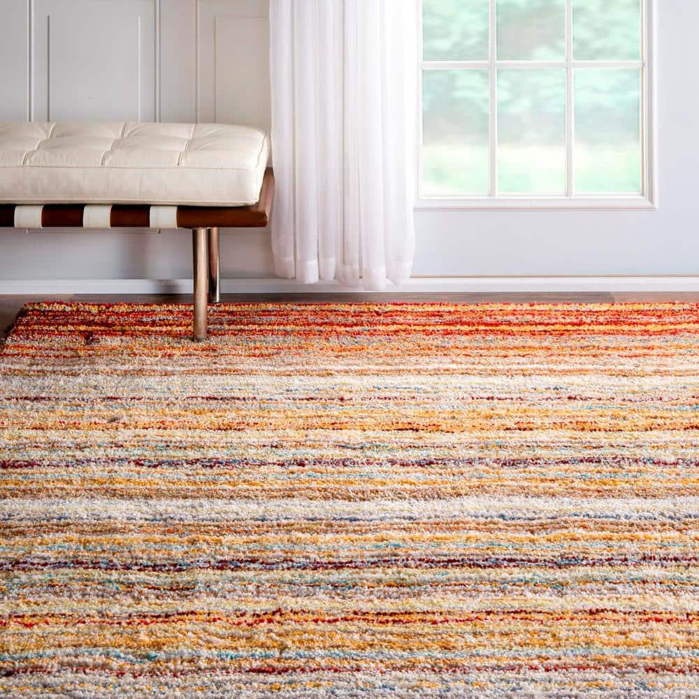 nuLOOM Drey Striped Shag Area Rug - 9x12 Shag Area Rug Casual Red Multi/Multicolor Rugs for Living Room Bedroom Dining Room Nursery