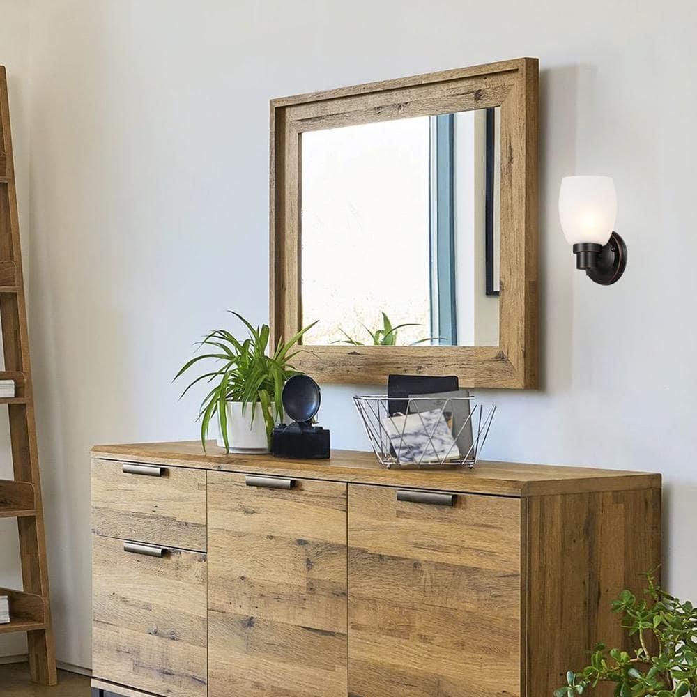 Design House 588814-Orb Lydia Transitional 1-Light Indoor Wall Light Dimmable with a White Frosted Glass Shade and Twist On/Off Switch for Hallway Foyer Bathroom, Oil Rubbed Bronze
