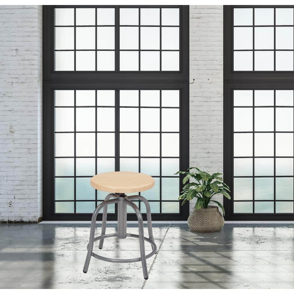 18"-24" Height Adjustable Swivel Accent Stool Wood Seat/Gray Frame - Hampden Furnishings