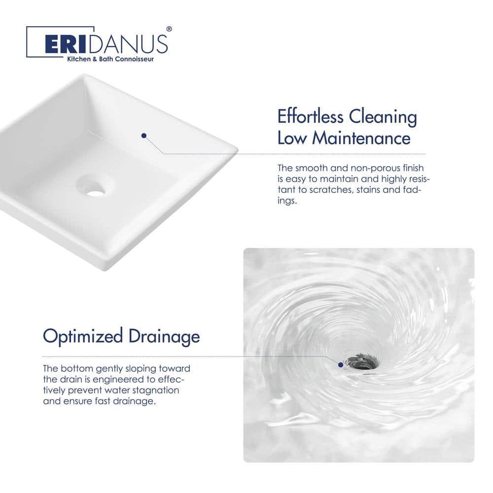 Naples 16" W x 5" H Square Vitreous ChinaBathroom Countertop Sink Vessel Sink in White